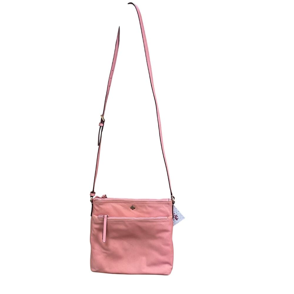 KATE SPADE Jae Flat Nylon Crossbody Bag Pink Leather Strap Exterior Marks